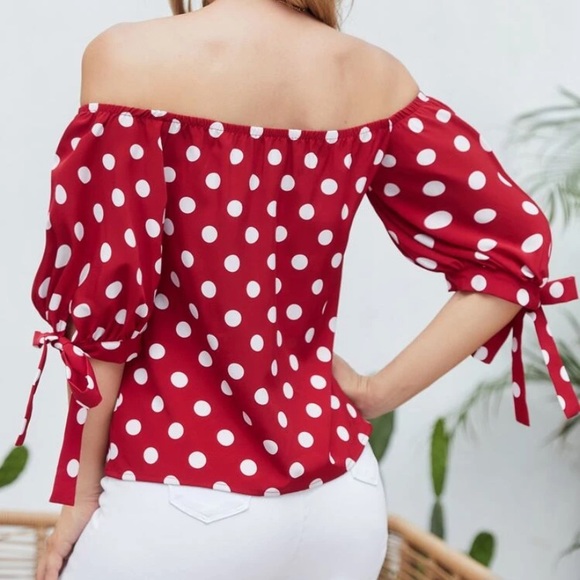Off The Shoulder Polka Dot Top - Picture 2 of 6